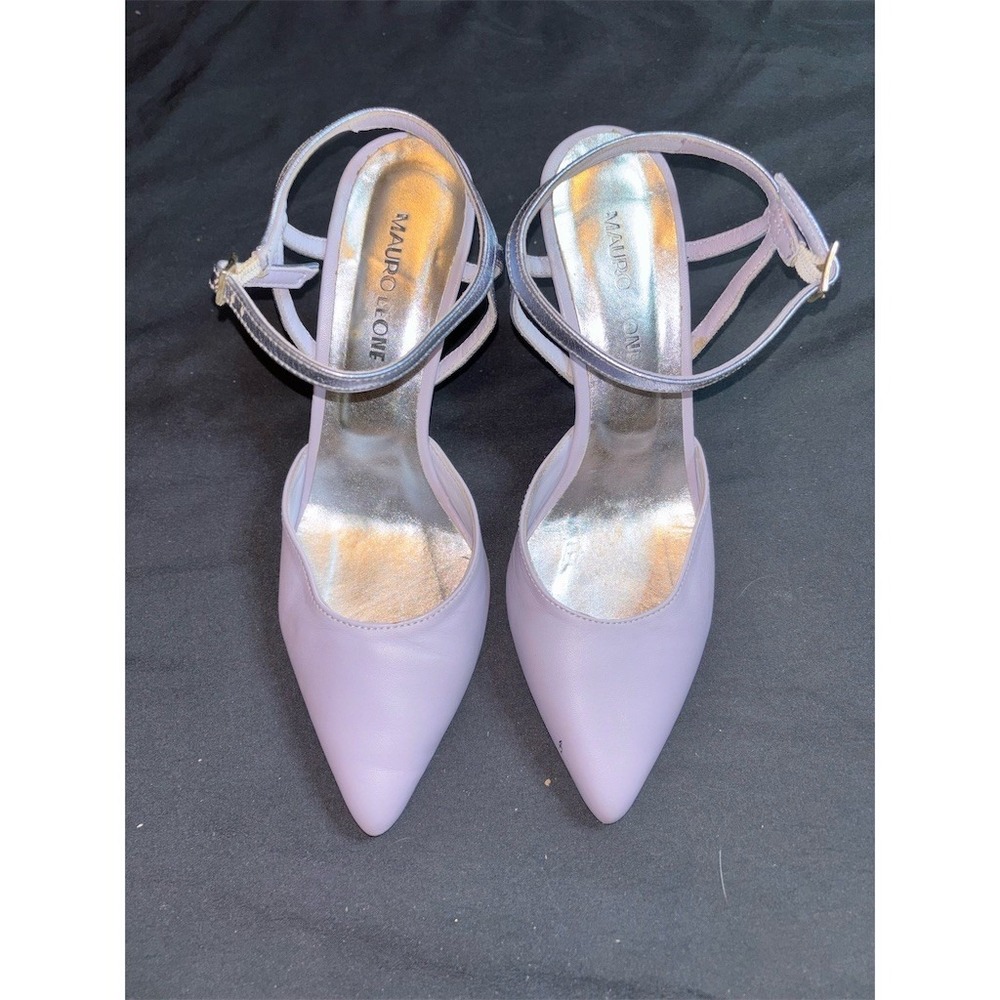 Mauro Leone Heels 7.5 EU 38 Lavender Pointed Toe Slingback Stiletto metallic